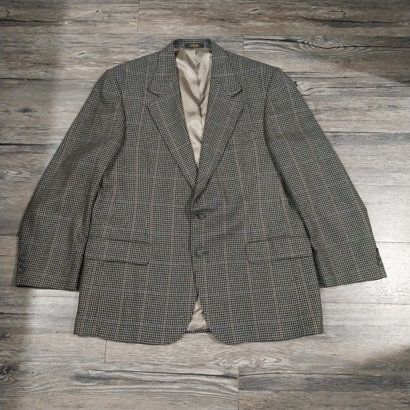John D Craigmiles Houndstooth Sport Coat Blazer Jacket Mens 42R Brown Black - Picture 2 of 13